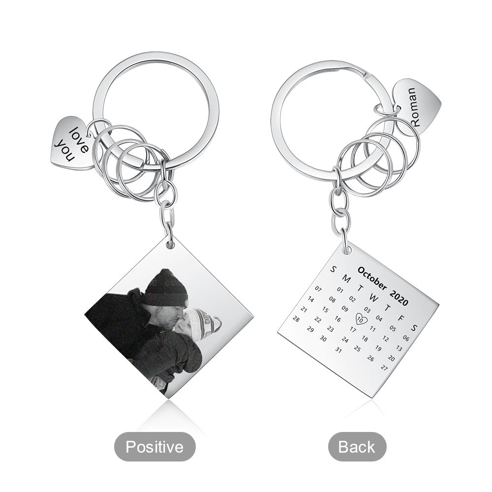 Customized Photo Calendar & Name Engraving Keychain-Florence Scovel