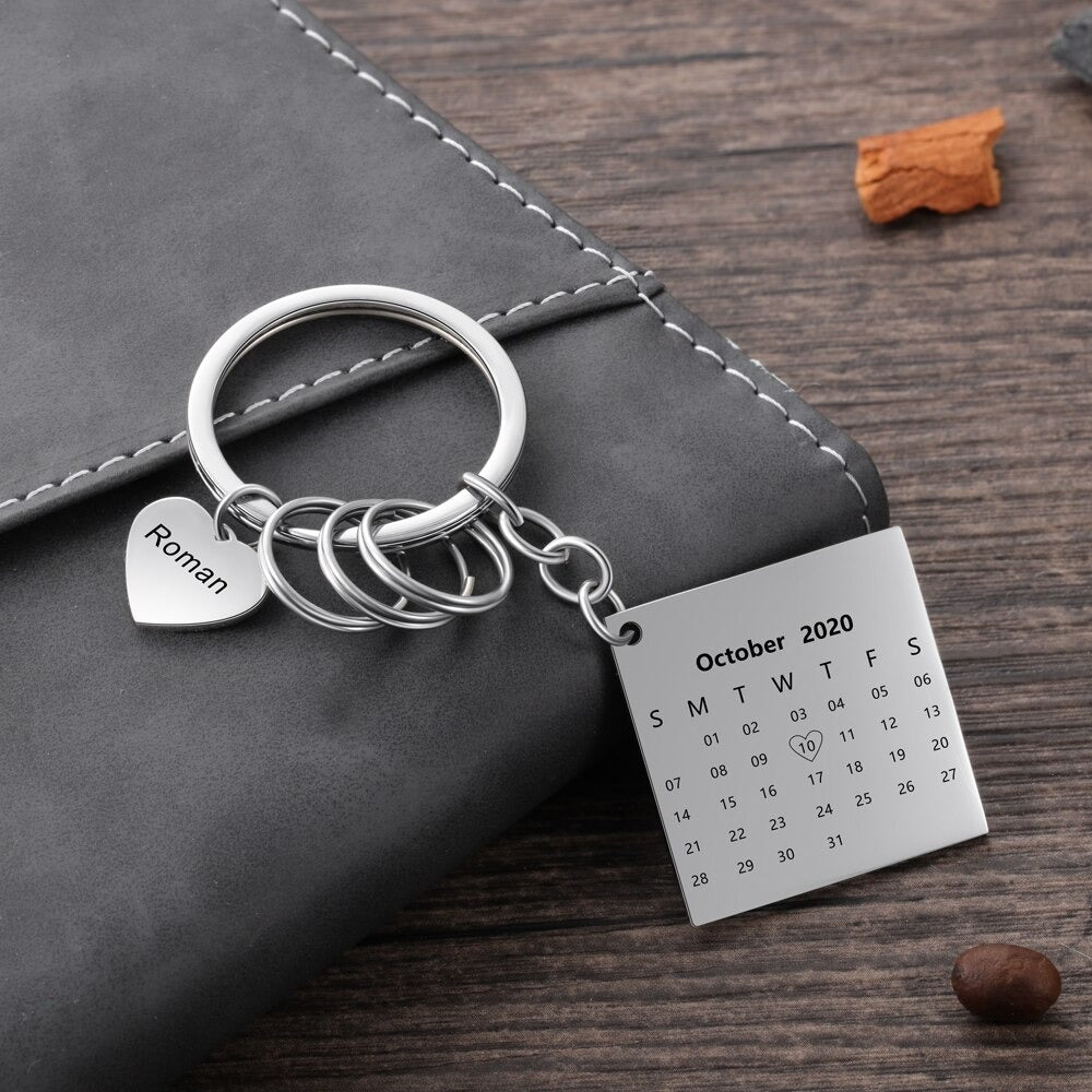 Customized Photo Calendar & Name Engraving Keychain-Florence Scovel
