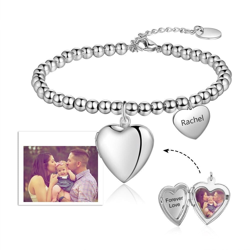 Customized Photo & Engraved Name Beaded Bracelet-Florence Scovel