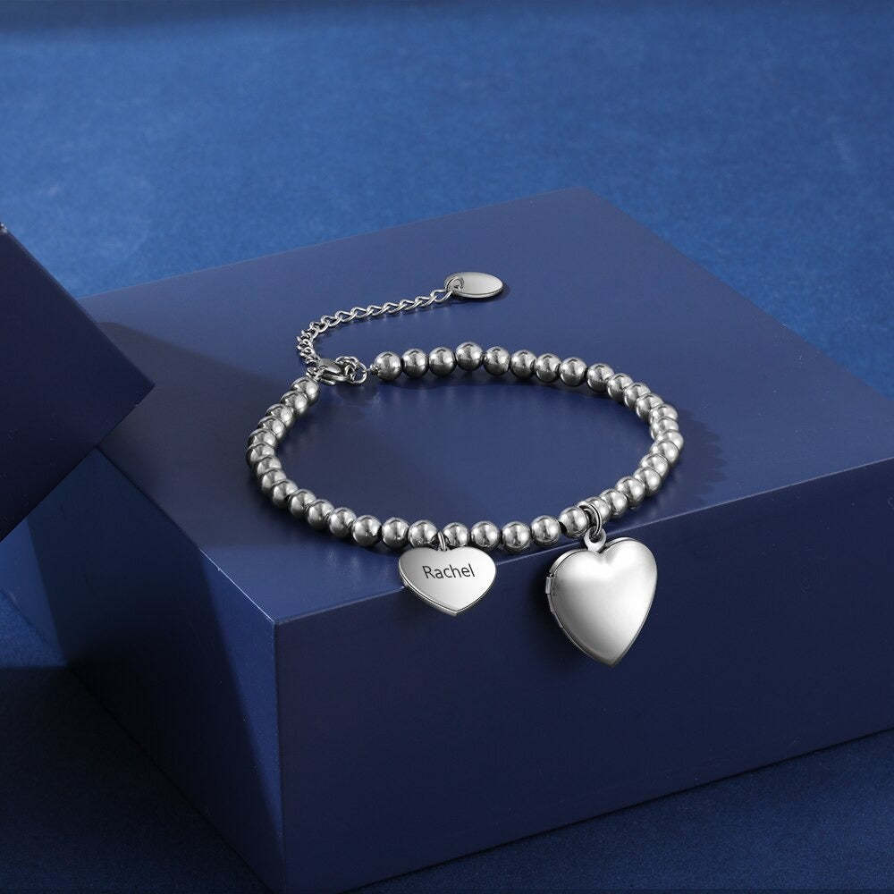 Customized Photo & Engraved Name Beaded Bracelet-Florence Scovel
