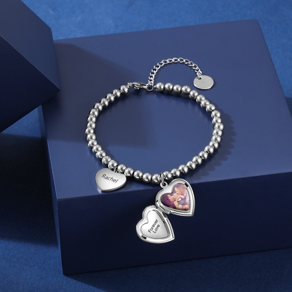 Customized Photo & Engraved Name Beaded Bracelet-Florence Scovel