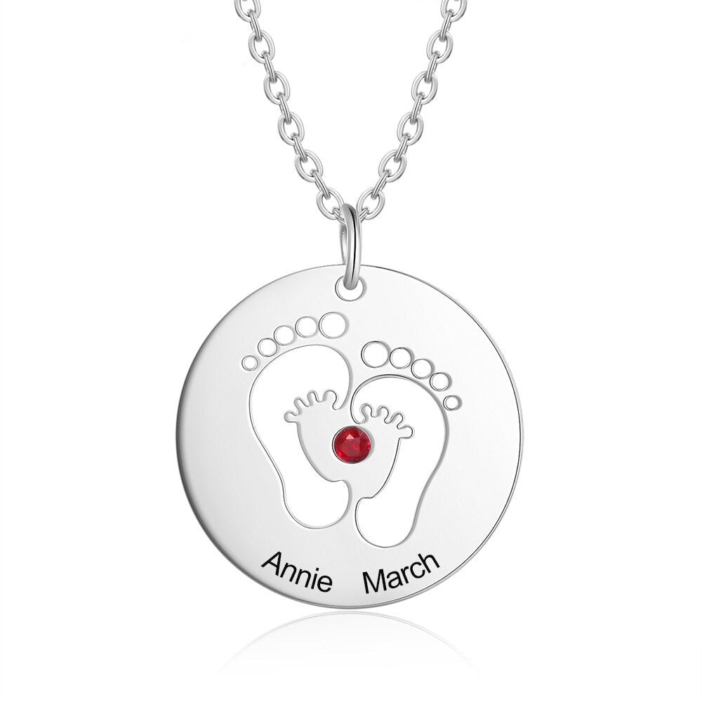 Personalized 1 Stone 1 Name 1 Date Baby Feet Necklace-Florence Scovel