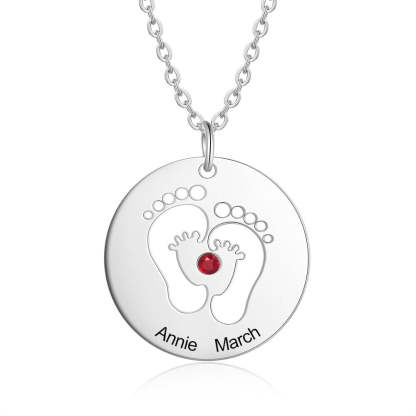 Personalized 1 Stone 1 Name 1 Date Baby Feet Necklace-Florence Scovel