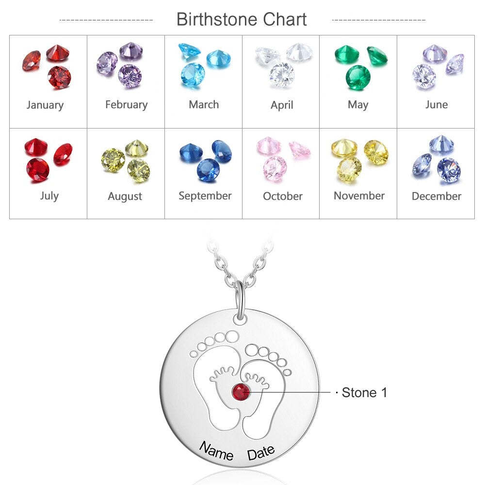 Personalized 1 Stone 1 Name 1 Date Baby Feet Necklace-Florence Scovel