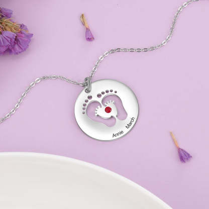 Personalized 1 Stone 1 Name 1 Date Baby Feet Necklace-Florence Scovel