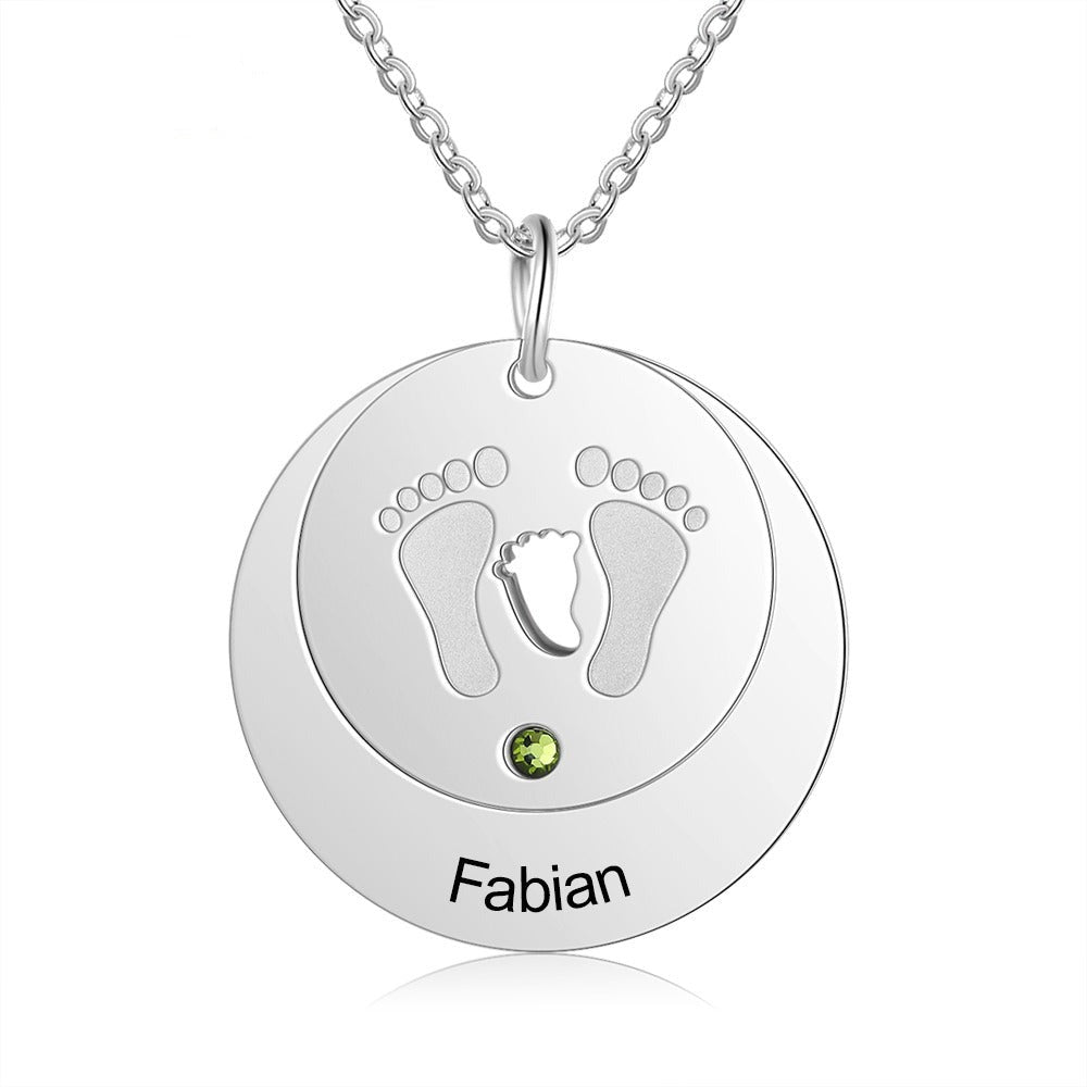 Personalized 1 Name 1 Stone Cute Baby Feet Necklace-Florence Scovel