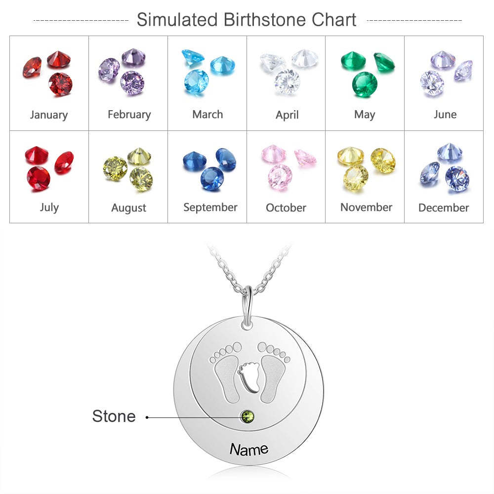 Personalized 1 Name 1 Stone Cute Baby Feet Necklace-Florence Scovel