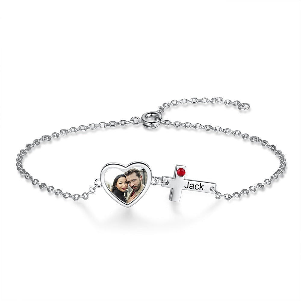 Personalized Engrave Name & Photo Cross Bracelet-Florence Scovel