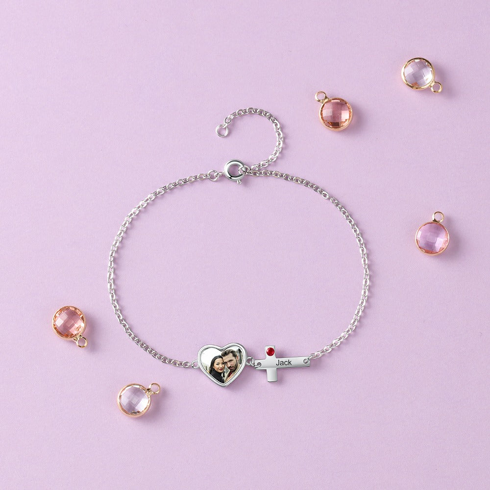 Personalized Engrave Name & Photo Cross Bracelet-Florence Scovel