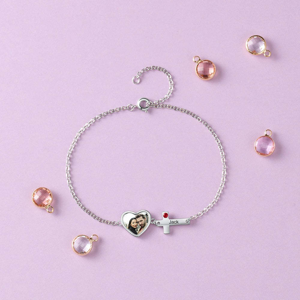 Personalized Engrave Name & Photo Cross Bracelet-Florence Scovel