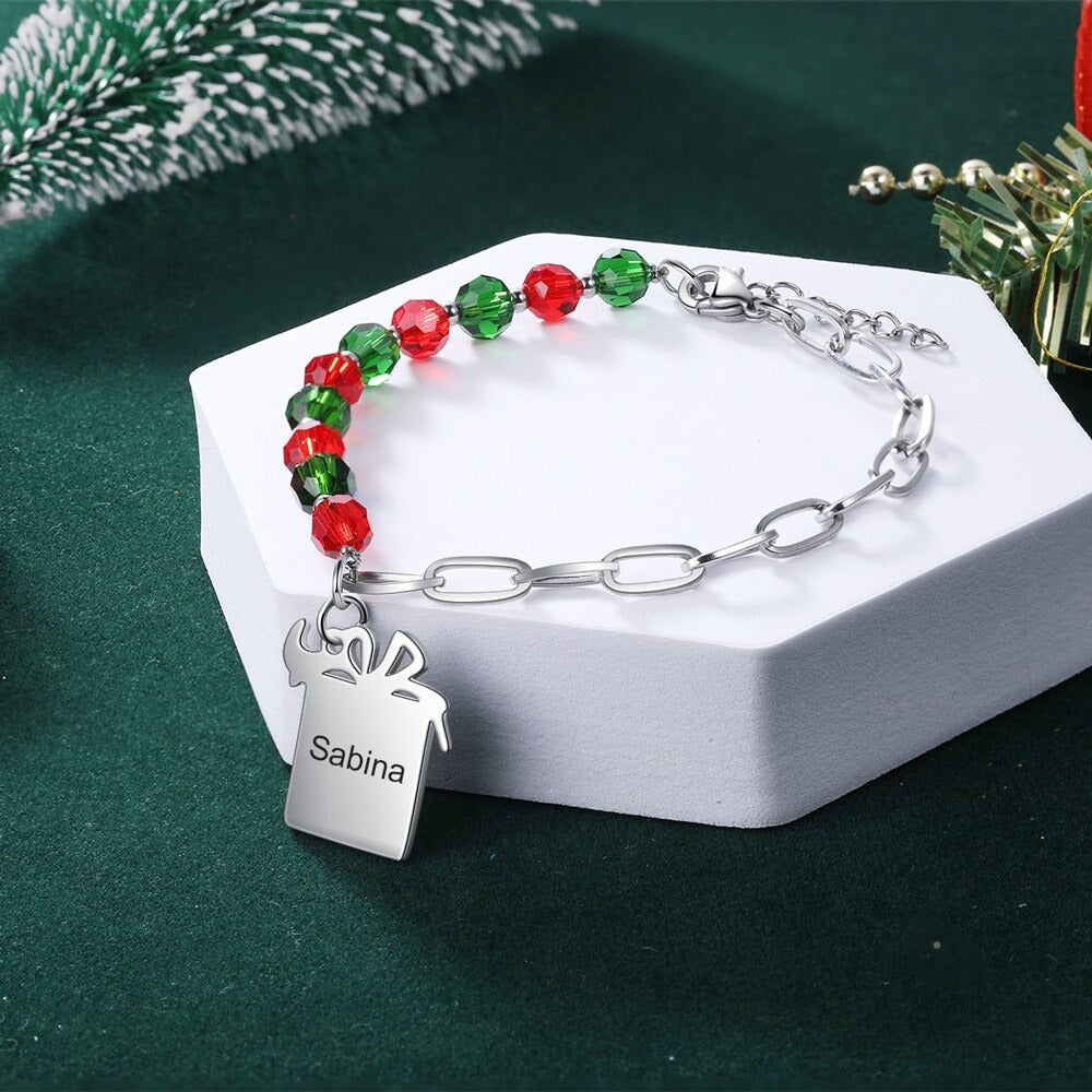 Personalized Engraved Name Gift Box Shaped Charm Bracelet-Florence Scovel