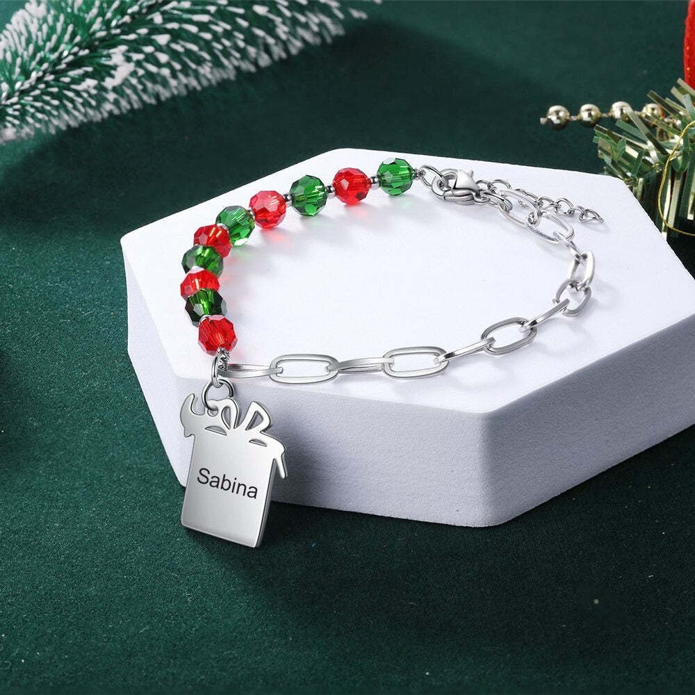 Personalized Engraved Name Gift Box Shaped Charm Bracelet-Florence Scovel