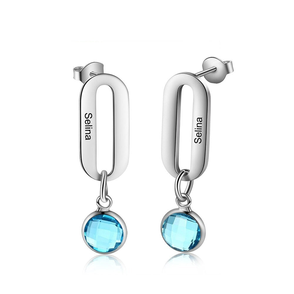 Personalized 1 Name 1 Stone Heart Drop Earrings-Florence Scovel