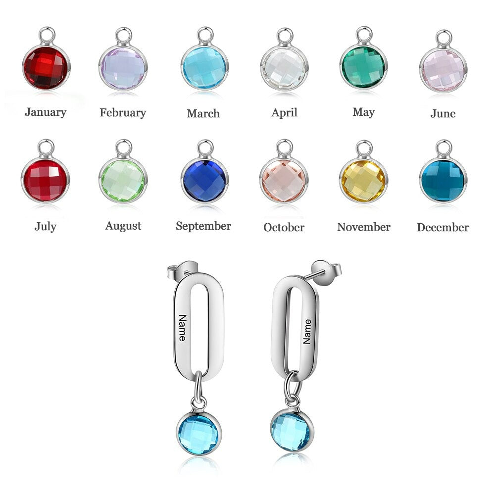 Personalized 1 Name 1 Stone Heart Drop Earrings-Florence Scovel