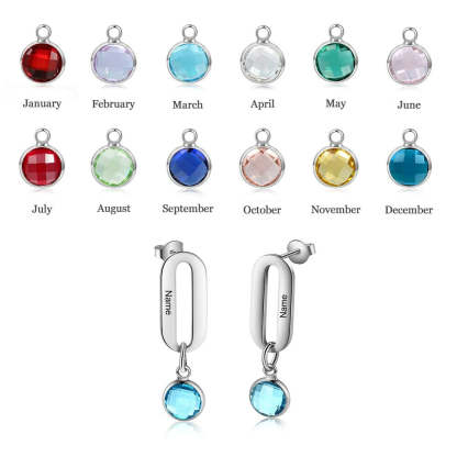 Personalized 1 Name 1 Stone Heart Drop Earrings-Florence Scovel