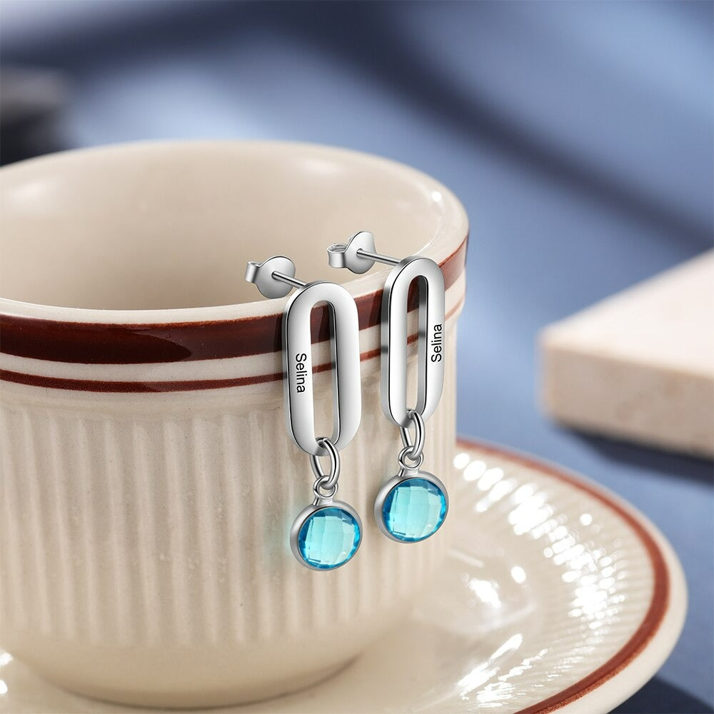 Personalized 1 Name 1 Stone Heart Drop Earrings-Florence Scovel