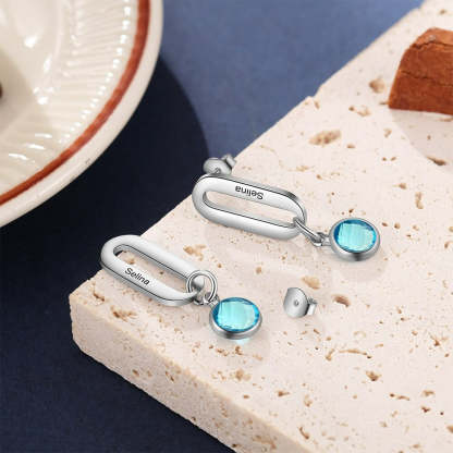 Personalized 1 Name 1 Stone Heart Drop Earrings-Florence Scovel