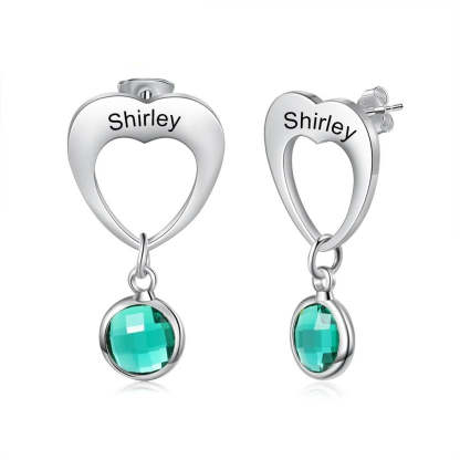 Personalized 1 Stone 1 Name Heart-Drop Earrings-Florence Scovel