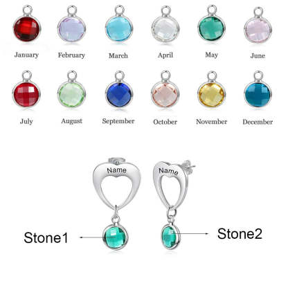 Personalized 1 Stone 1 Name Heart-Drop Earrings-Florence Scovel