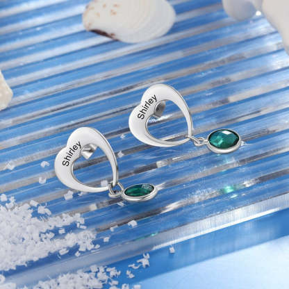 Personalized 1 Stone 1 Name Heart-Drop Earrings-Florence Scovel