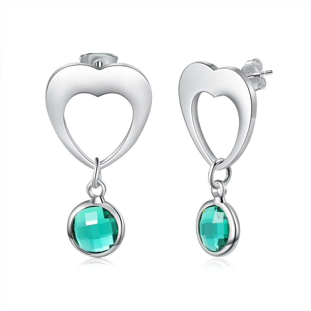 Personalized 1 Stone Heart-Drop Earrings-Florence Scovel