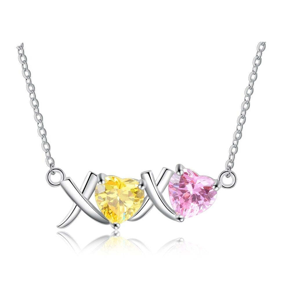 Personalized Inlaid Heart 2 Stones Pendant-Florence Scovel