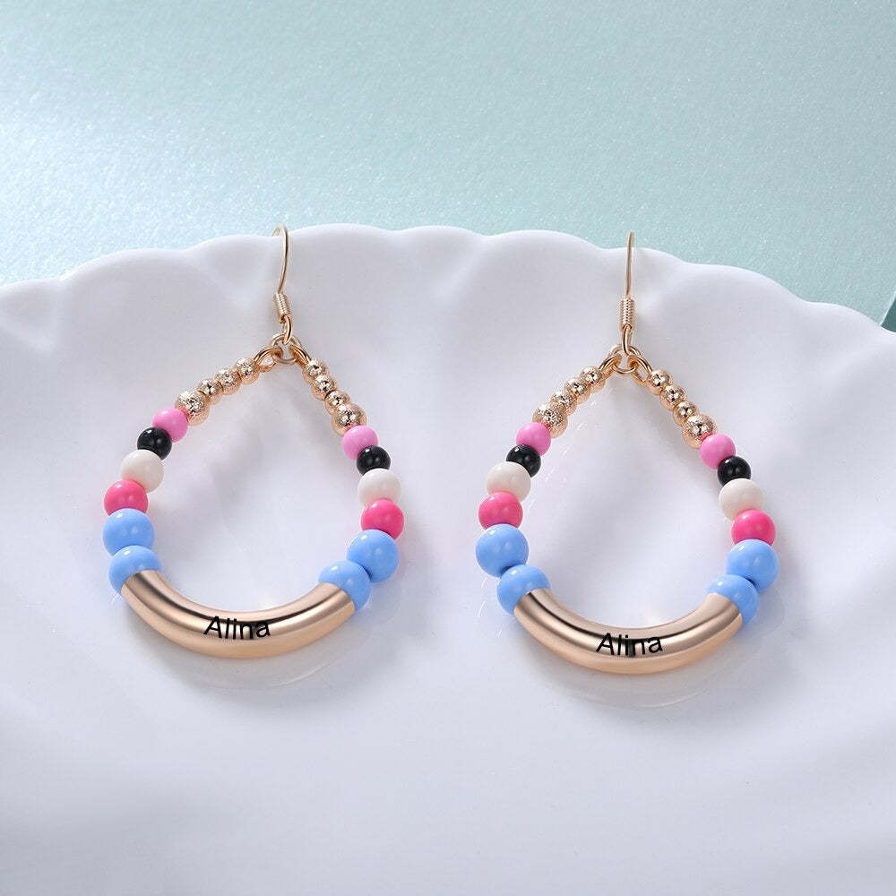 Personalized 1 Name Engraved Bohemian Earrings-Florence Scovel