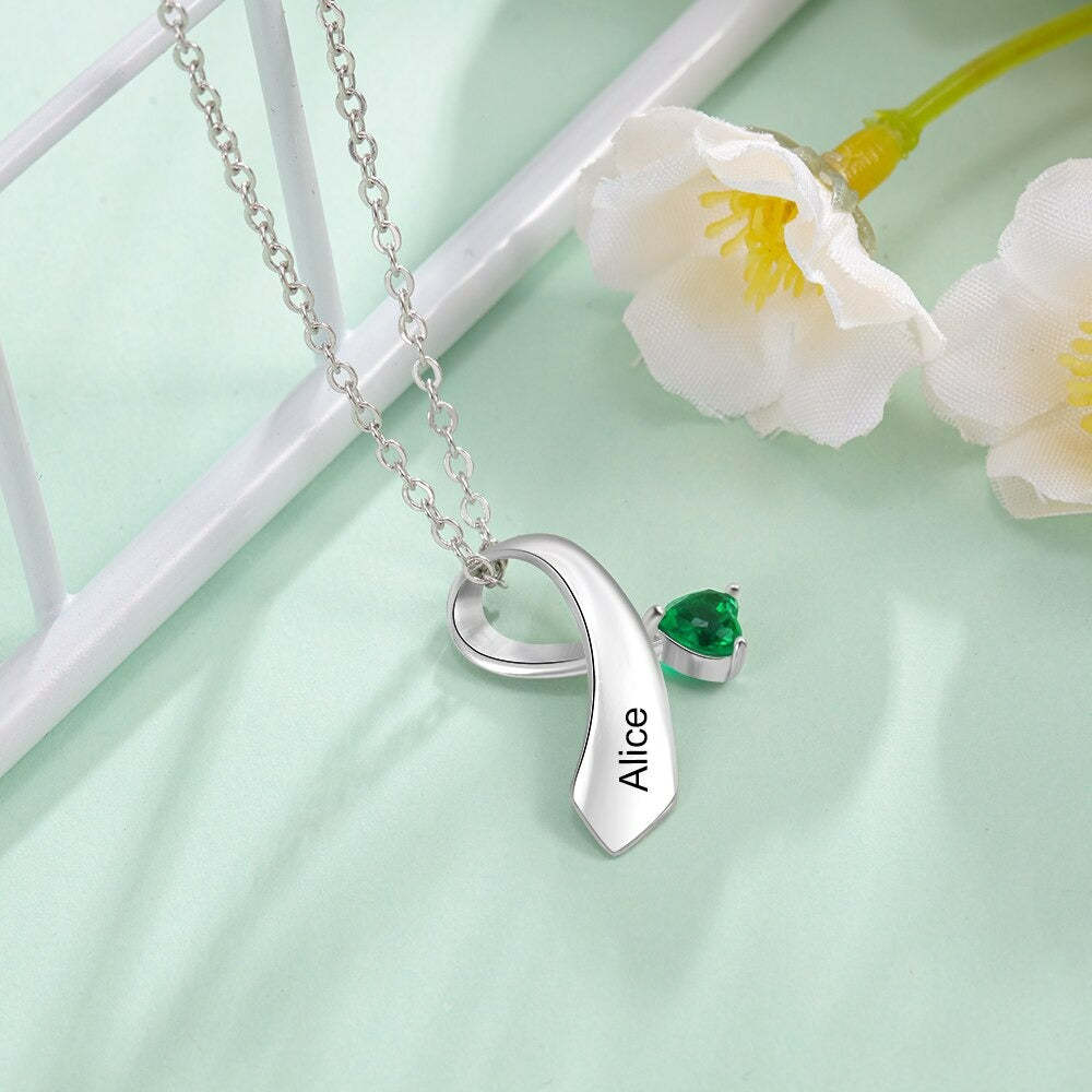 Personalized 1 Name 1 Stone Ribbon Shape Pendant-Florence Scovel