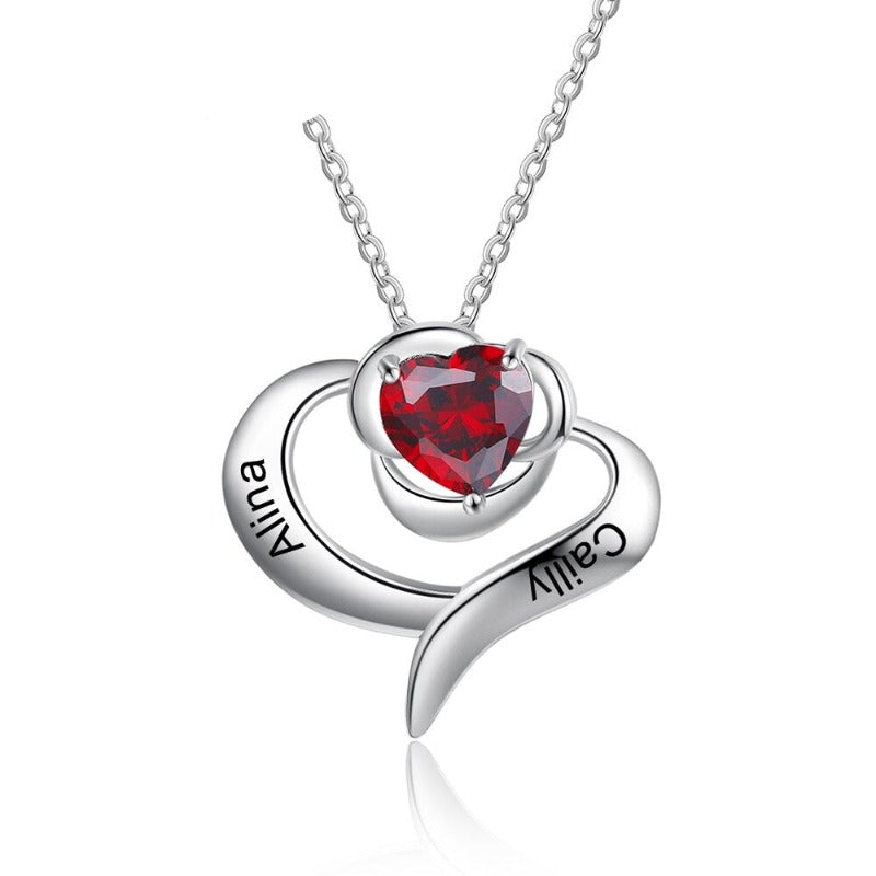 Engraved Rose Flower 2 Names 1 Stone Pendant-Florence Scovel