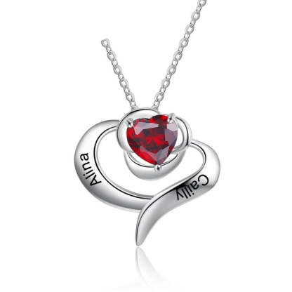 Engraved Rose Flower 2 Names 1 Stone Pendant-Florence Scovel