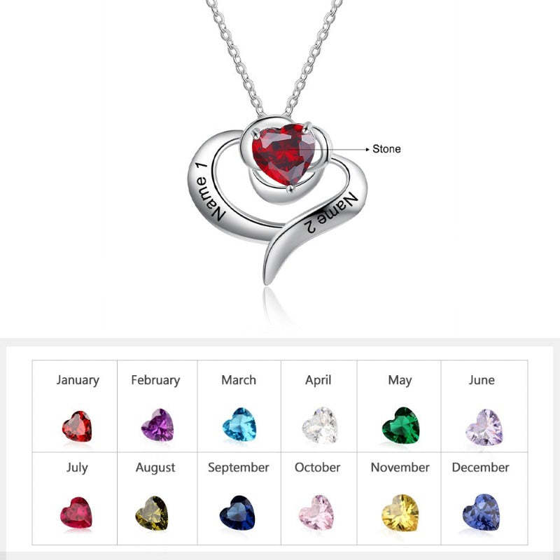 Engraved Rose Flower 2 Names 1 Stone Pendant-Florence Scovel