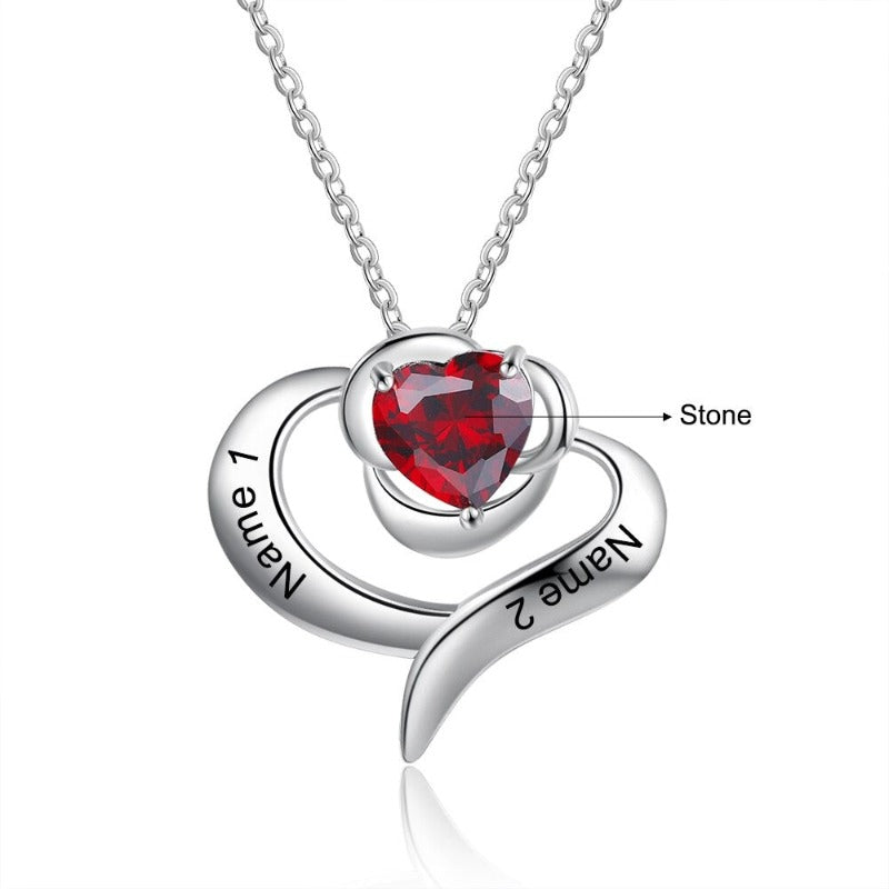 Engraved Rose Flower 2 Names 1 Stone Pendant-Florence Scovel