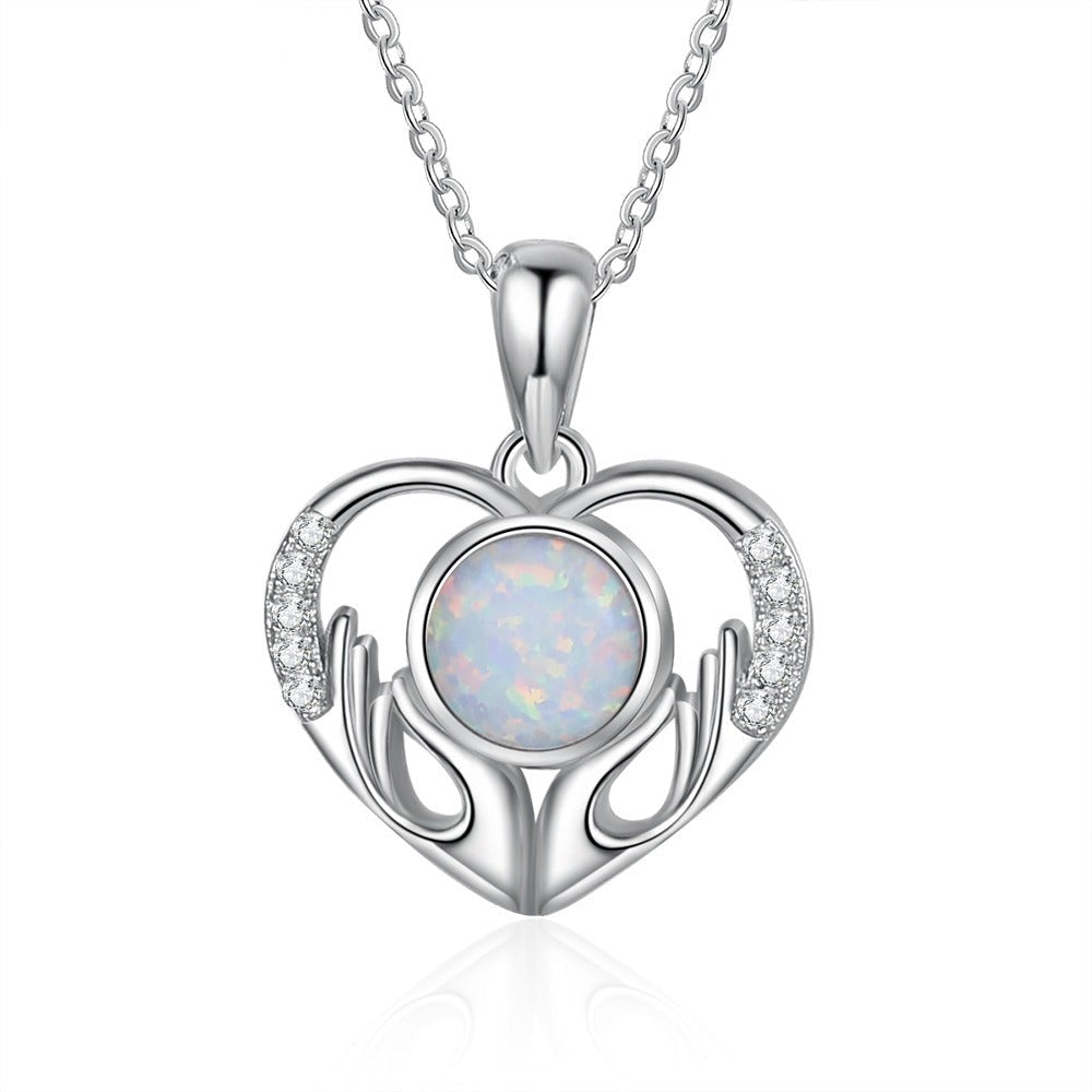 Elegant Heart-Shaped Pendant Necklace With Opal Stone-Florence Scovel