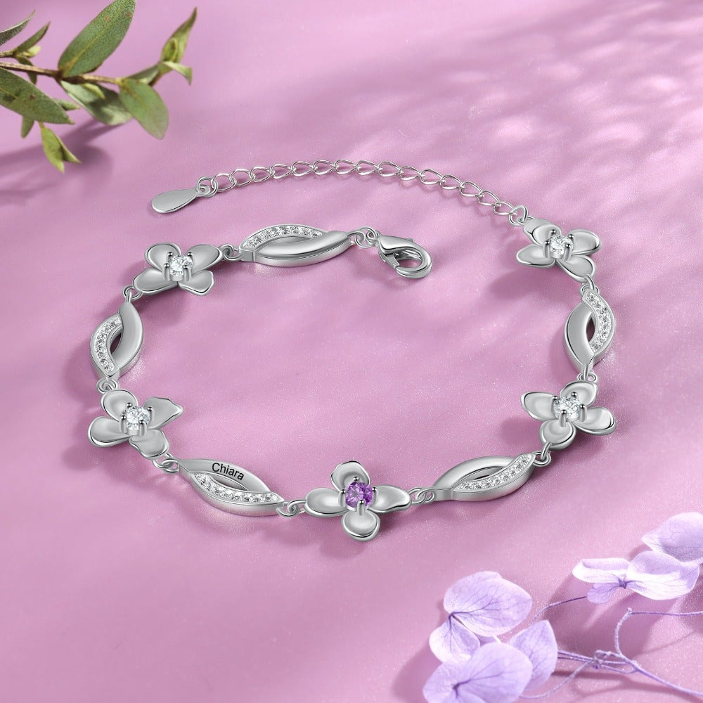 Customized Flower Bracelet With 1 Birthstone For Women-Florence Scovel