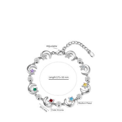 Personalized 6 Birthstone Star Moon Chain Bracelets For Women-Florence Scovel