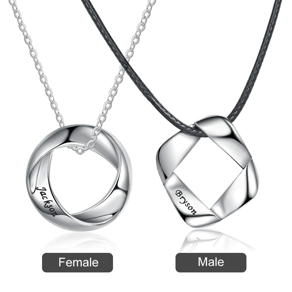 Customized Engraved 2 Names Square & Circle Necklace-Florence Scovel