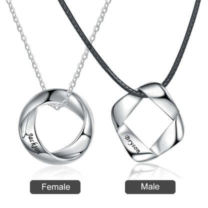 Customized Engraved 2 Names Square & Circle Necklace-Florence Scovel