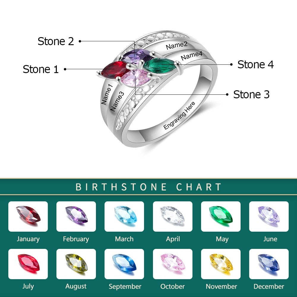 Personalized 4 Names Wide Rings For Women-Florence Scovel