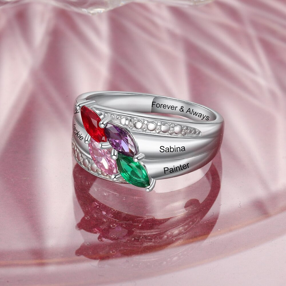 Personalized 4 Names Wide Rings For Women-Florence Scovel