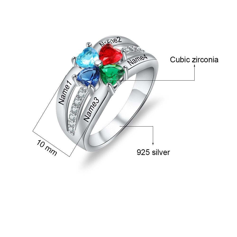 Sterling Silver with 4 Birthstones Custom Ring-Florence Scovel