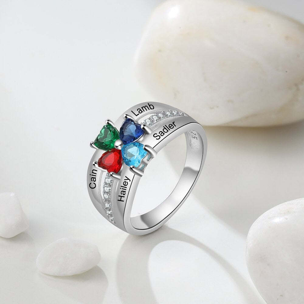 Sterling Silver with 4 Birthstones Custom Ring-Florence Scovel