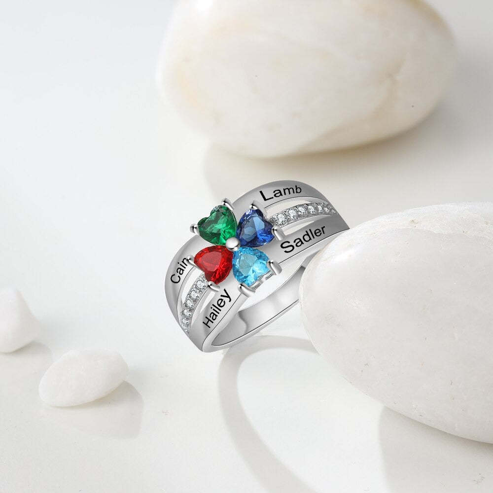 Sterling Silver with 4 Birthstones Custom Ring-Florence Scovel