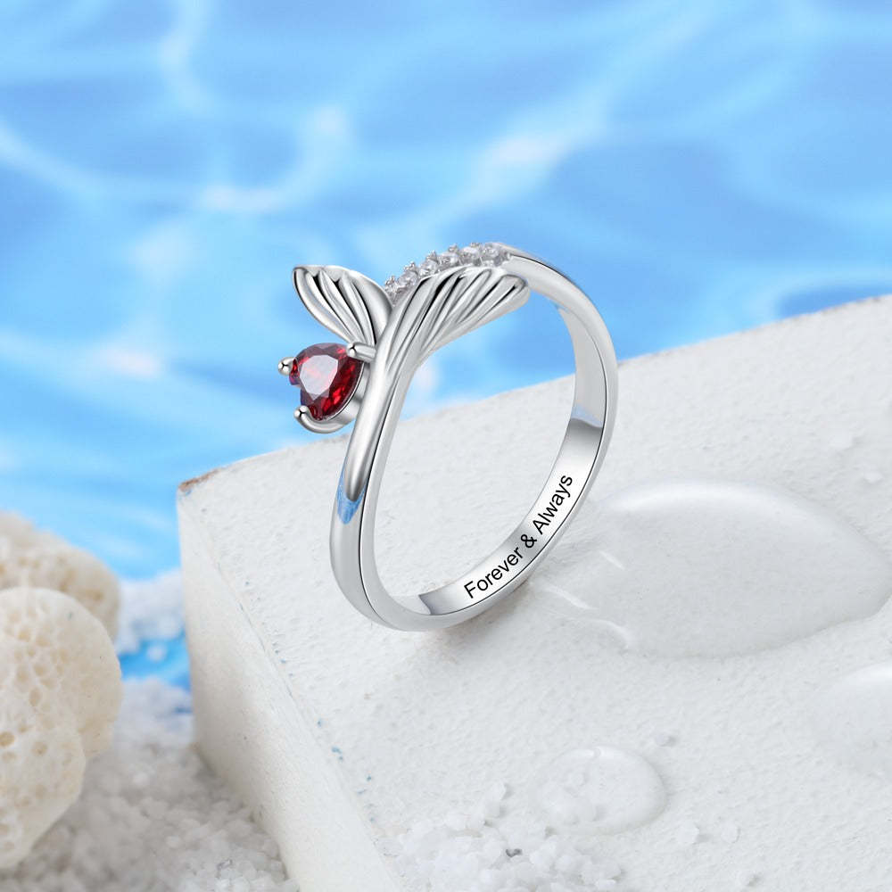 Personalized Birthstone Fish Tail Rings For Women-Florence Scovel