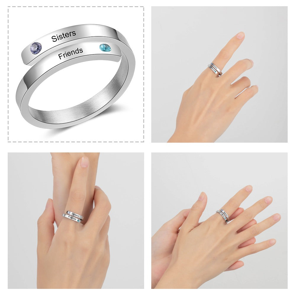 Personalized Open End Ring With 2 Stones For Women-Florence Scovel