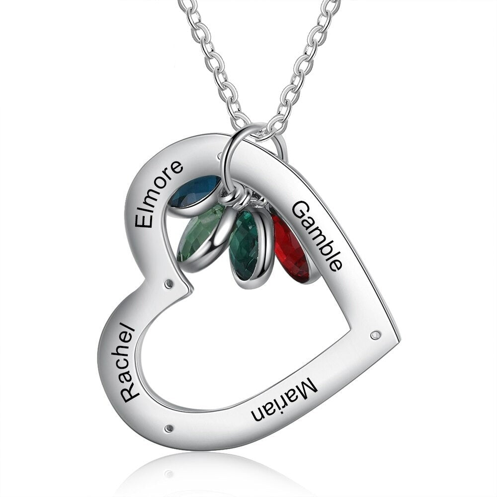 Personalized Engraved 4 Names 4 Stones Heart Necklace-Florence Scovel