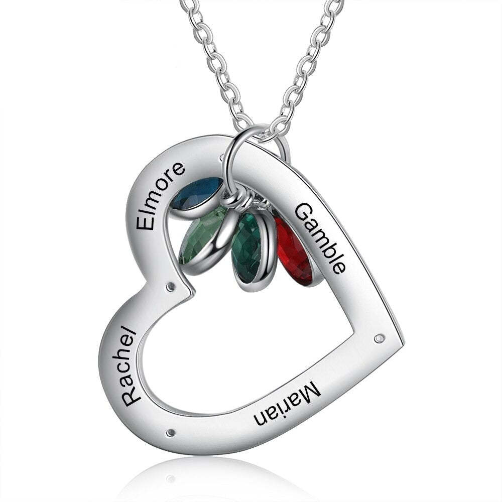 Personalized Engraved 4 Names 4 Stones Heart Necklace-Florence Scovel