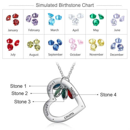 Personalized Engraved 4 Names 4 Stones Heart Necklace-Florence Scovel