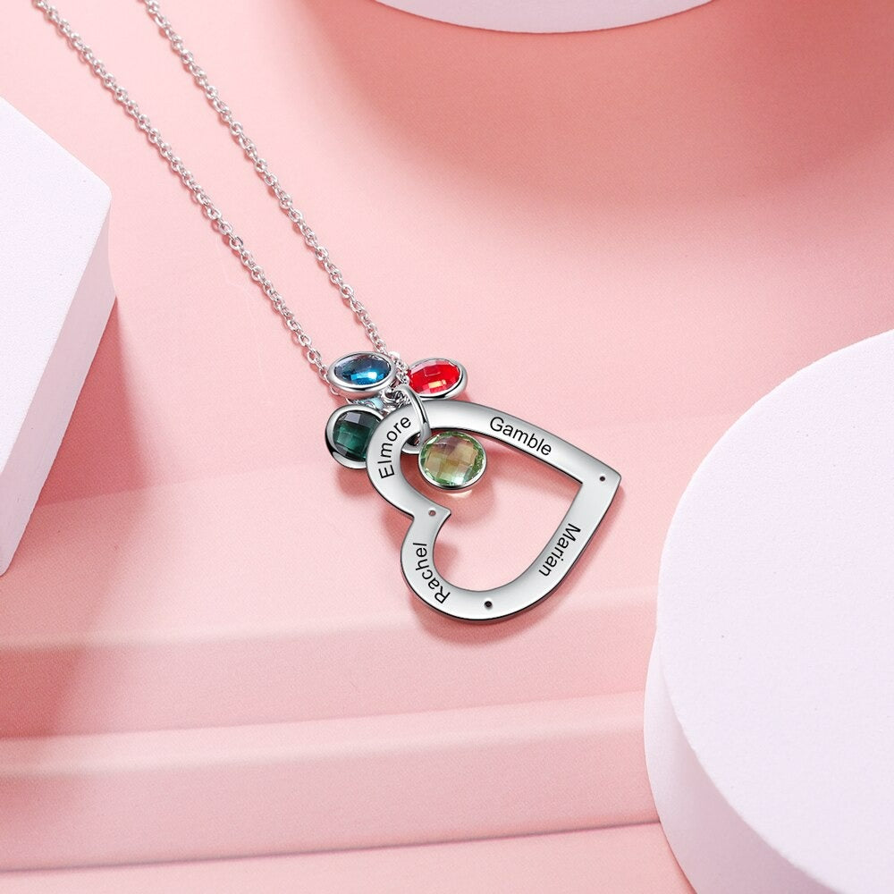 Personalized Engraved 4 Names 4 Stones Heart Necklace-Florence Scovel
