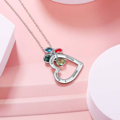 Personalized Engraved 4 Names 4 Stones Heart Necklace-Florence Scovel