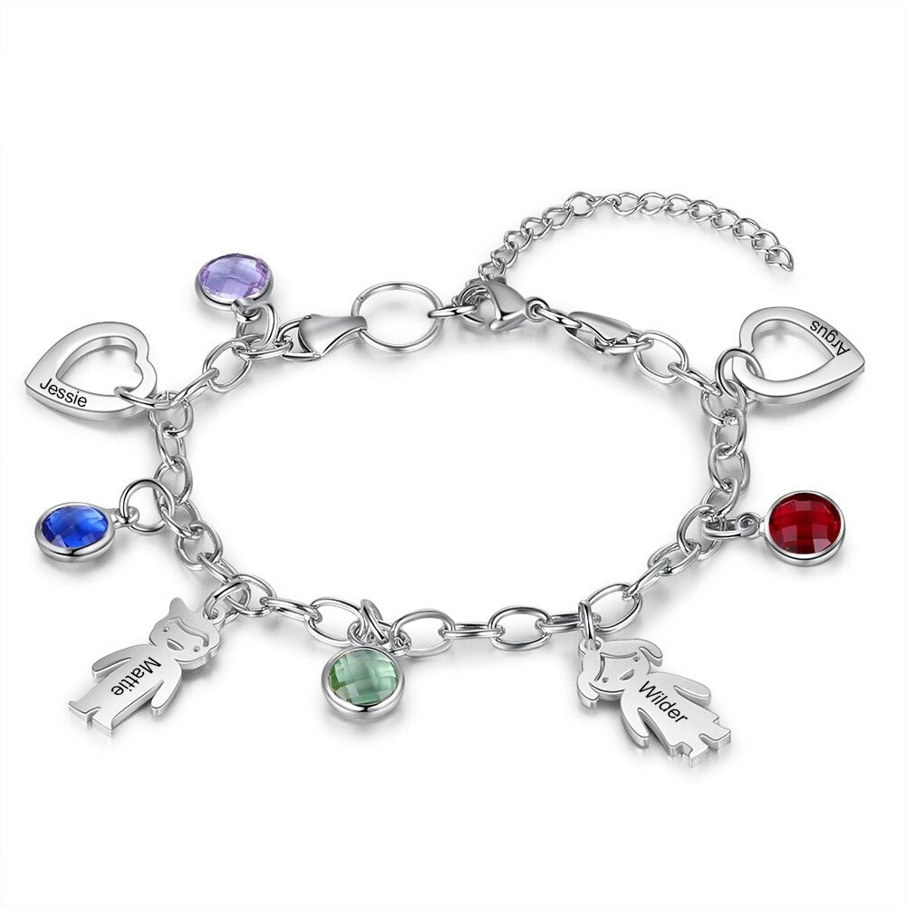 Engraved Name Boy Girl Heart Charm Bracelets For Women-Florence Scovel